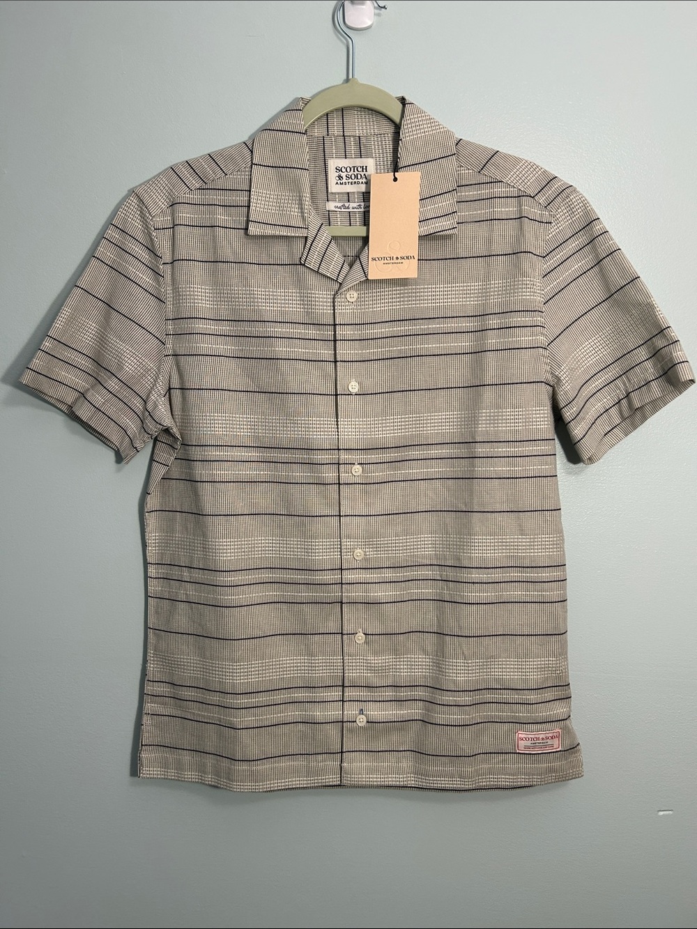 Scotch & Soda Small Shirt Vertical 
Texture Camp Shirt in White Asparagus NWT - Picture 2 of 11